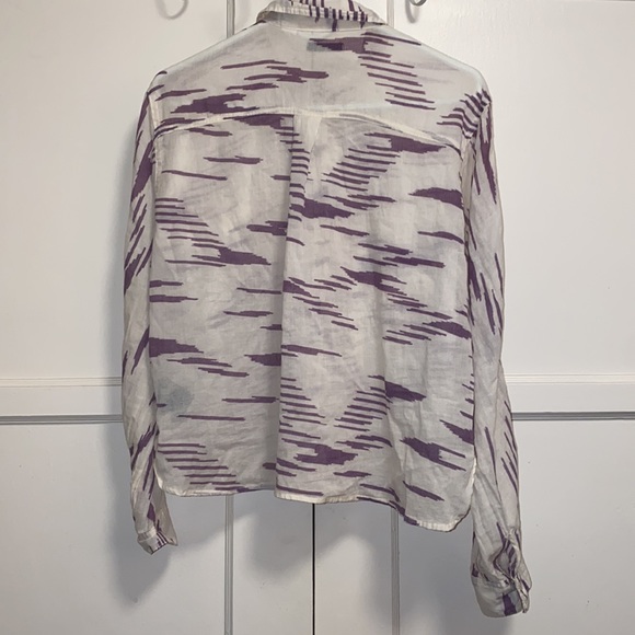 BDG Small Button Up Long Sleeve Shirt Cream Purple - Picture 3 of 8